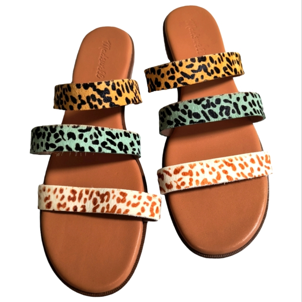 NWOT Madewell The Llana Slide Sandal Mulitcolor printed Calf hair straps sz 10
